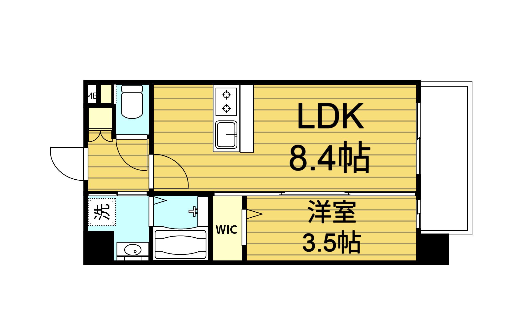 LUXE玉造南(1LDK/11階)の間取り写真
