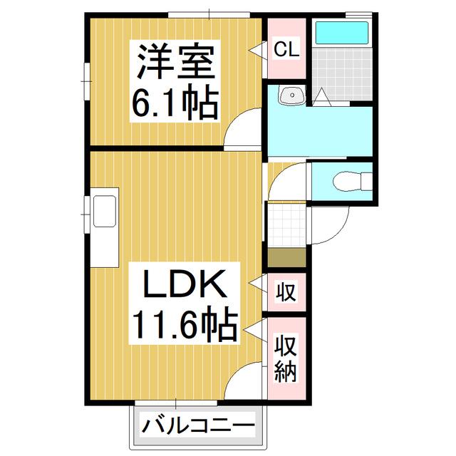 ヴィルヌーブ・清水C棟(1LDK/1階)の間取り写真