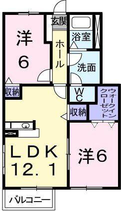 ロジュマン国分寺1(2LDK/1階)の間取り写真