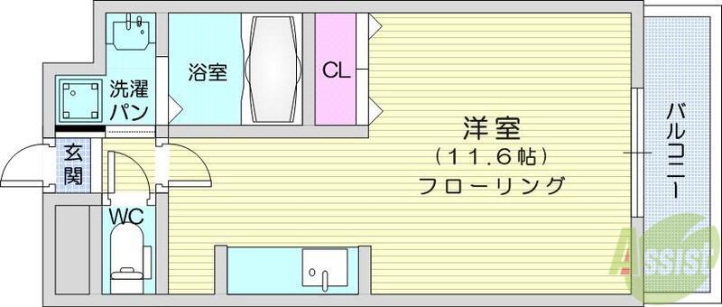 アスコット南仙台駅前(ワンルーム/4階)の間取り写真