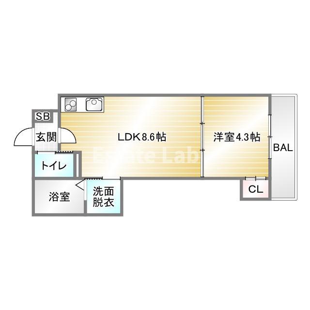 AXIA CITY 神戸松原(1LDK/1階)の間取り写真