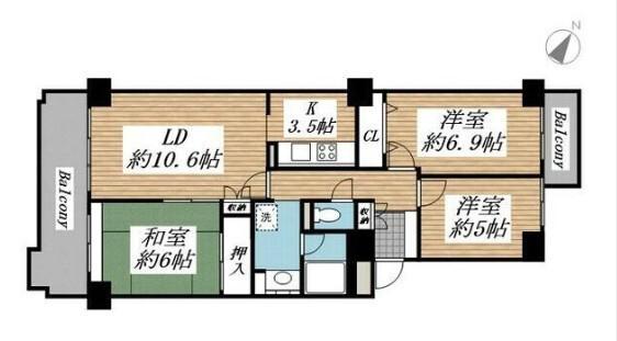 戸塚ハイライズC棟(3LDK/4階)の間取り写真