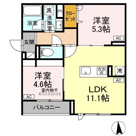 セレスティア荒川N(2LDK/3階)の間取り写真
