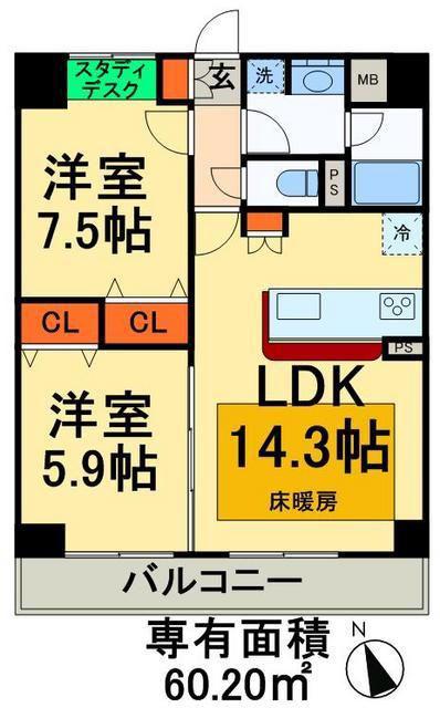 サンクレール荒川ブランガーデン(2LDK/17階)の間取り写真