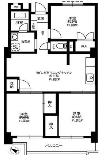 スカイフラット10(3LDK/6階)の間取り写真