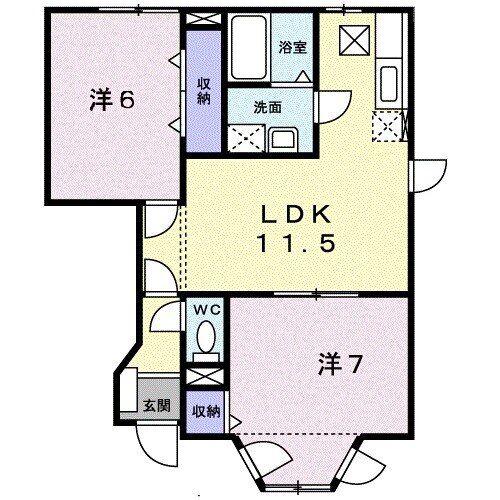 グリーングラスB(2LDK/1階)の間取り写真