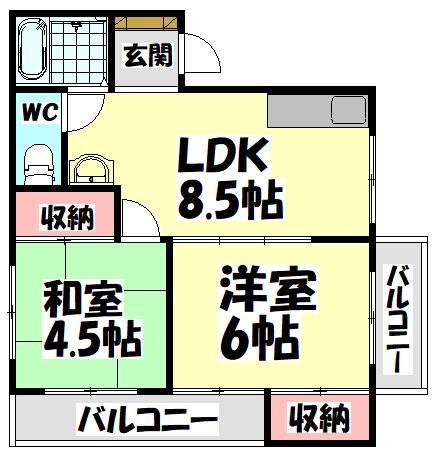 JSC高石(2LDK/5階)の間取り写真