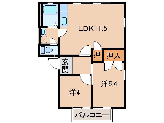 ラ・サルデーヌ(2LDK/2階)の間取り写真