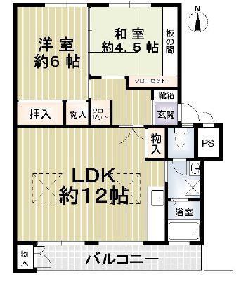 千里竹見台団地A4棟(2LDK/3階)の間取り写真