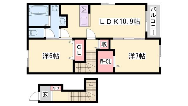 メゾン グレーヌ 塩屋A(2LDK/2階)の間取り写真