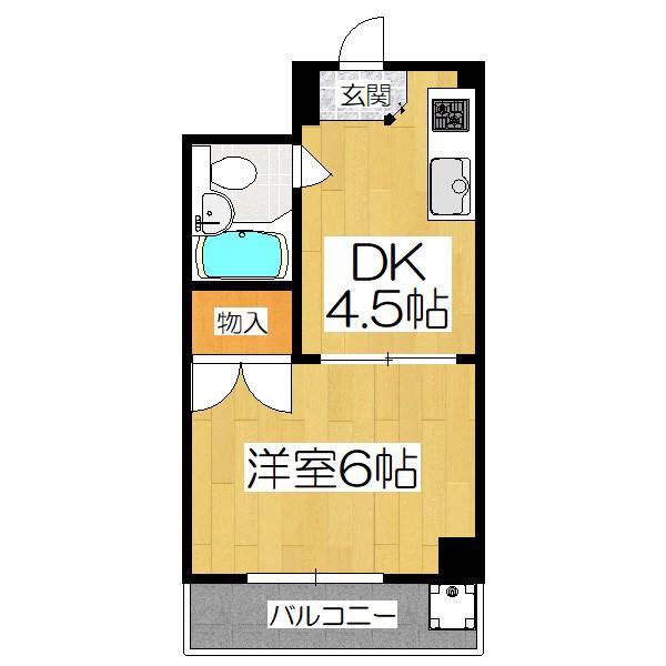 グランディール葭屋(1DK/2階)の間取り写真
