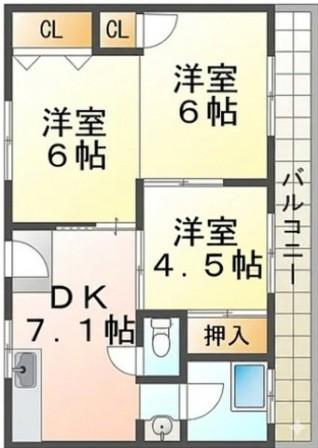 潮見が丘コーポラス(3DK/4階)の間取り写真