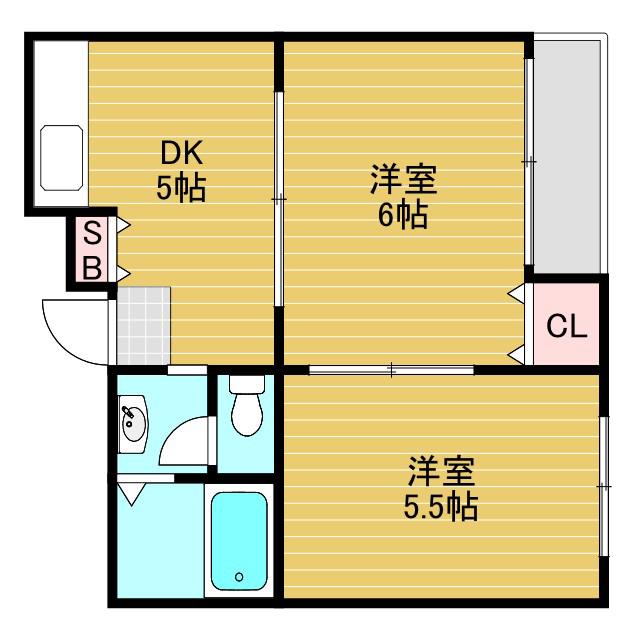 メゾンパシフィック三津屋(2DK/3階)の間取り写真