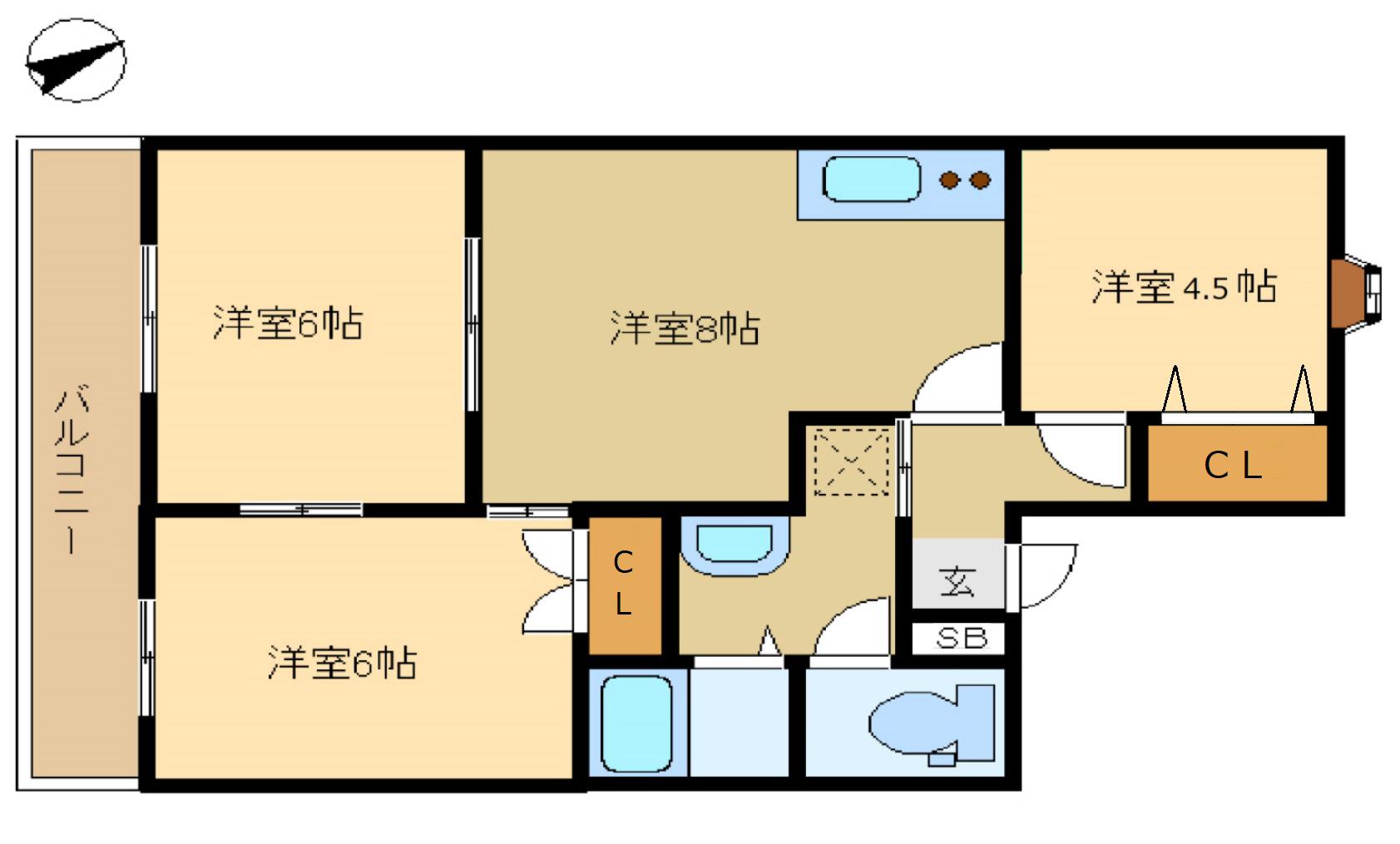 アペレイト赤山I(3DK/2階)の間取り写真