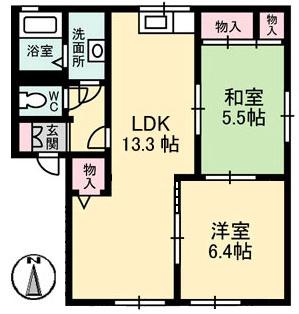 エイティー隅本 A棟(2LDK/1階)の間取り写真