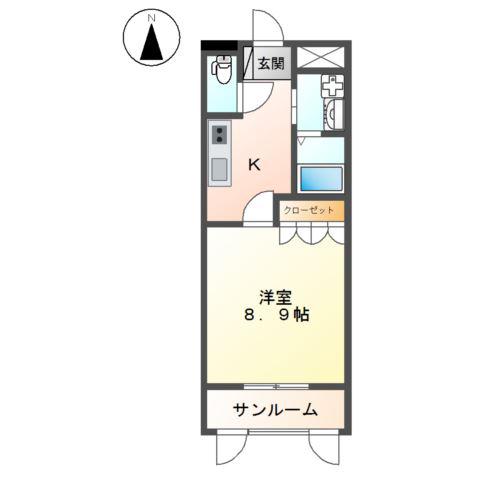 コンテンポラリースクエア(1K/2階)の間取り写真