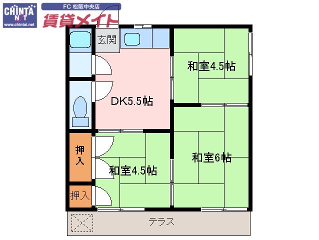 コーポきよみず(3DK/2階)の間取り写真