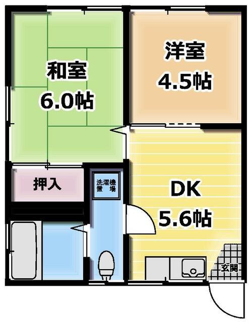 サンダルウッド横浜三ツ沢(2DK/1階)の間取り写真