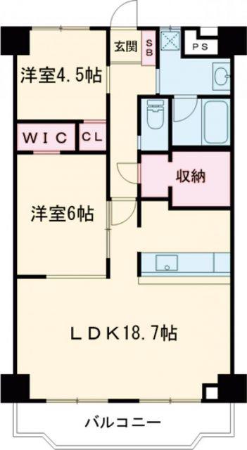サンハイツ大和第1(2LDK/6階)の間取り写真