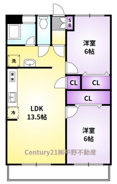 シルクコーポ諏訪野(2LDK/4階)の間取り写真