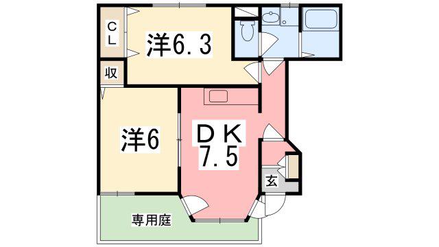 ブルーマウンテンIII(2DK/1階)の間取り写真