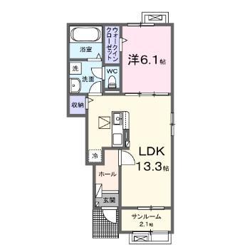 トランブルー大和E(1LDK/1階)の間取り写真