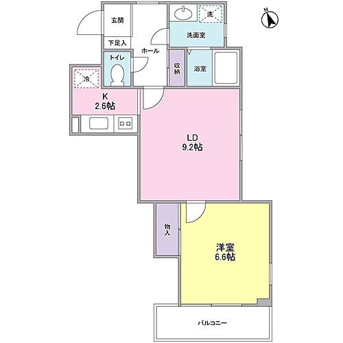 ヒルズ三栄町(1LDK/2階)の間取り写真