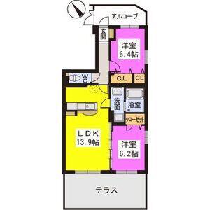 フォンターナ(2LDK/1階)の間取り写真