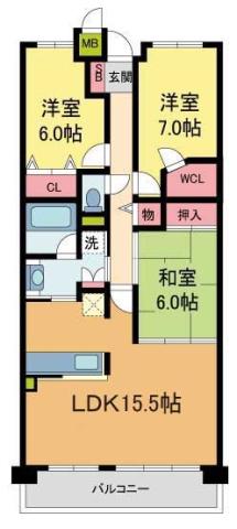甲子園三番町ハイツ(3LDK/3階)の間取り写真