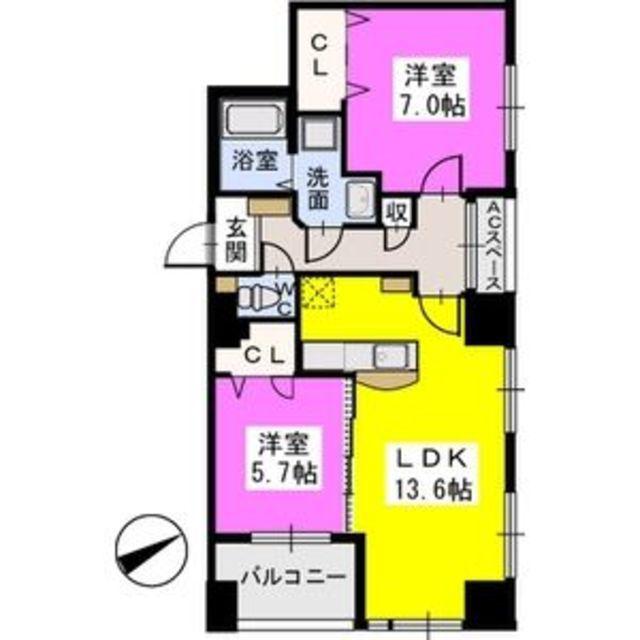 ベイシック薬院(2LDK/7階)の間取り写真