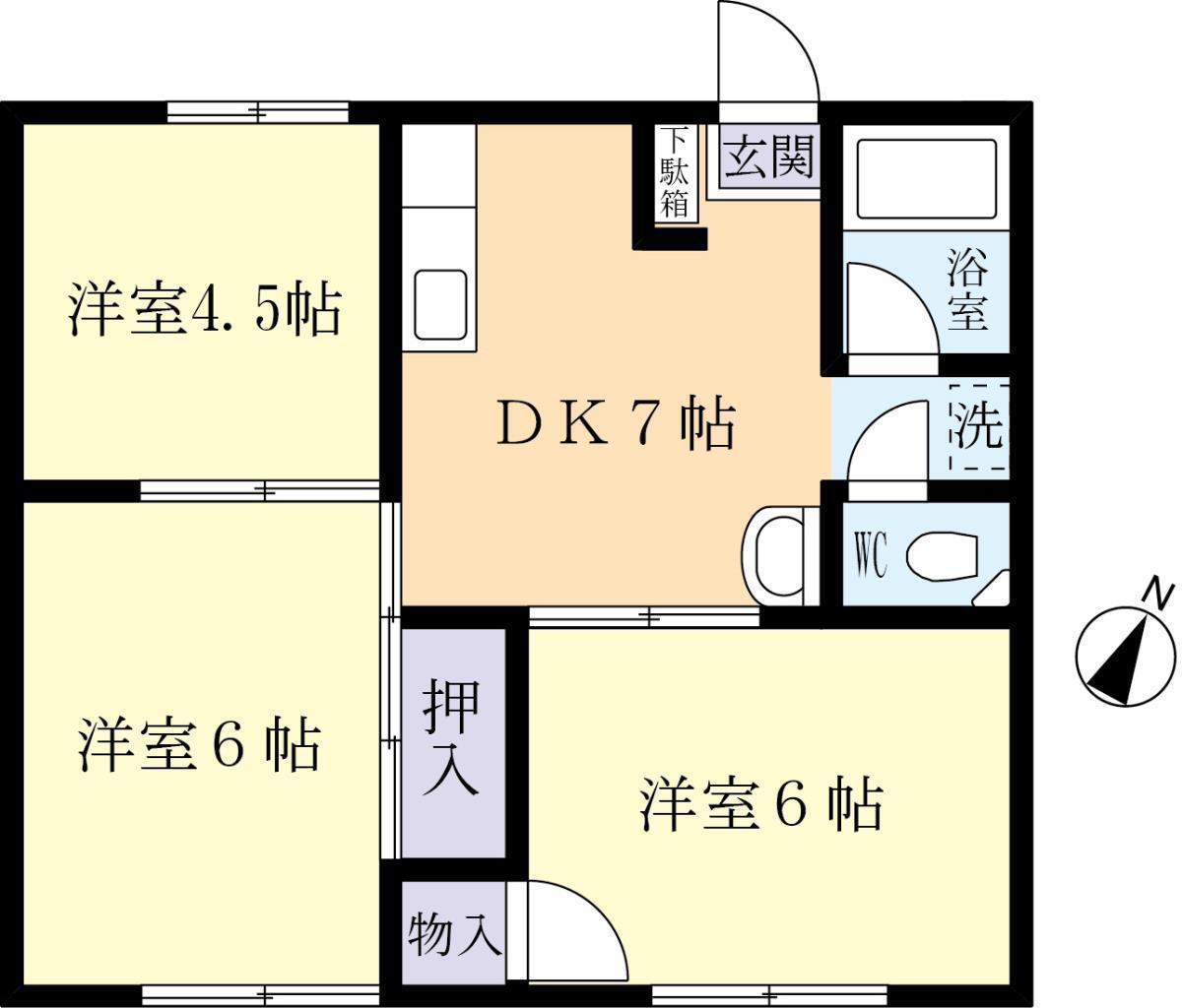 シャンテ春日A(3DK/1階)の間取り写真