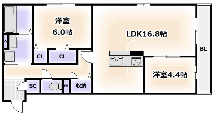 ルシェーナ西田辺(2LDK/3階)の間取り写真