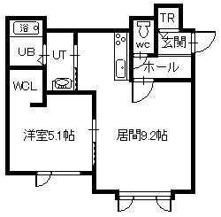 ヴェルヒュッテ旭川旭橋(1LDK/1階)の間取り写真