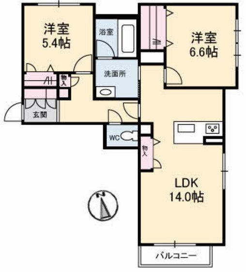 ロトンヌ L´AUTOMNE(2LDK/2階)の間取り写真