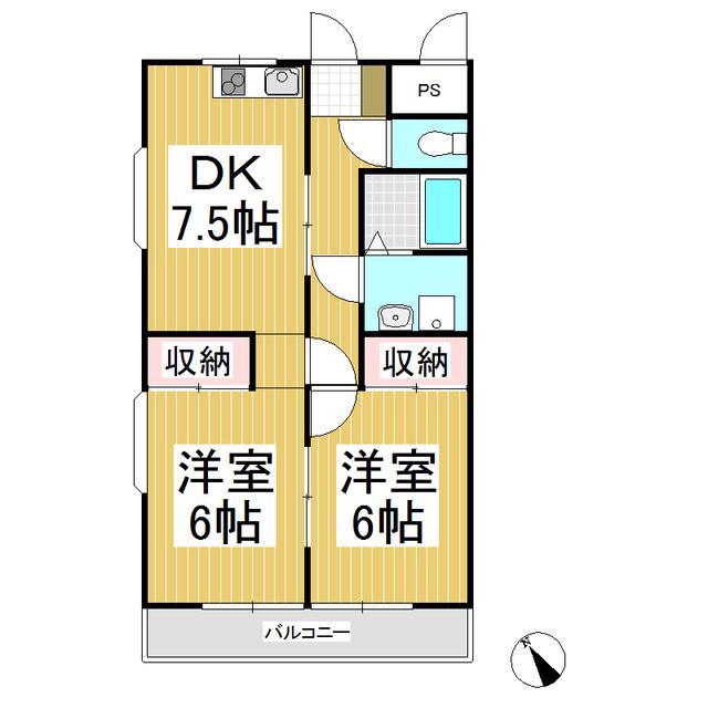 アダージョ2(2DK/2階)の間取り写真