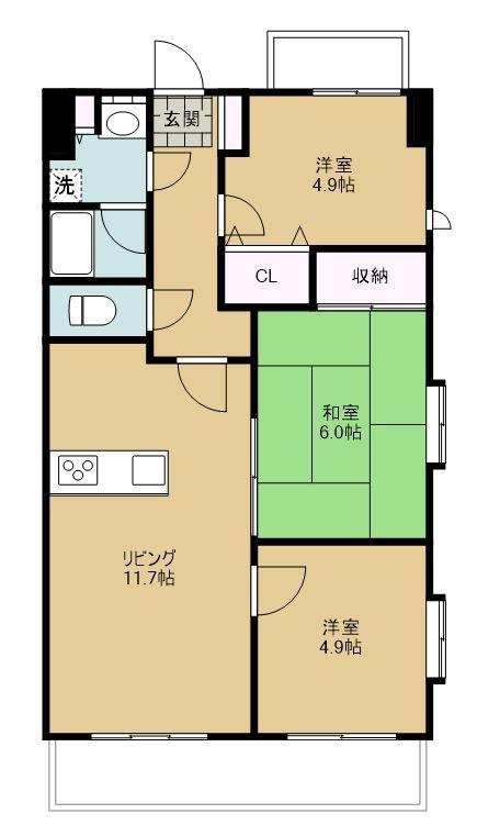 ライオンズマンション本川越駅前(3LDK/8階)の間取り写真