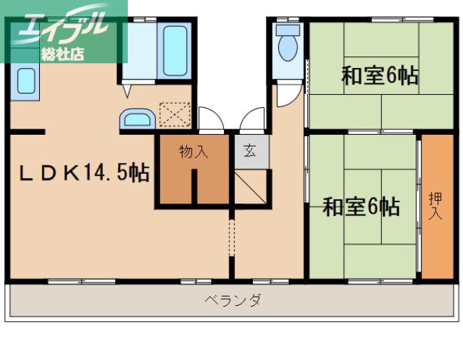 コンラッド倉敷A棟(2LDK/3階)の間取り写真
