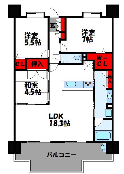 トラスト新宮中央ネクサージュ(3LDK/6階)の間取り写真