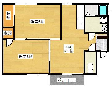 四王寺ハイツ(2DK/2階)の間取り写真
