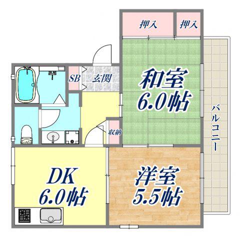 ルーチェブレ(2DK/2階)の間取り写真