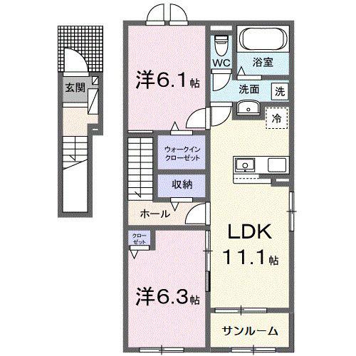メゾン ド ソアレI(2LDK/2階)の間取り写真