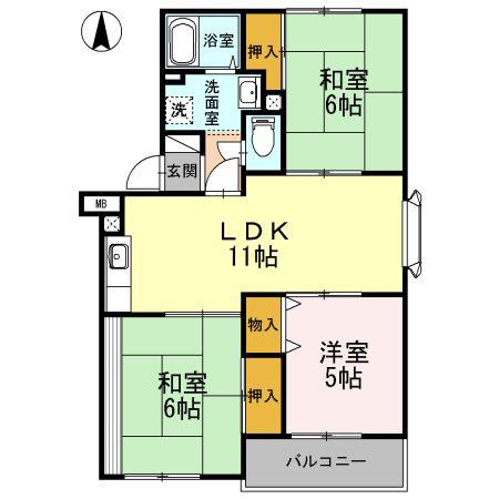 エミネンス西方(3LDK/2階)の間取り写真