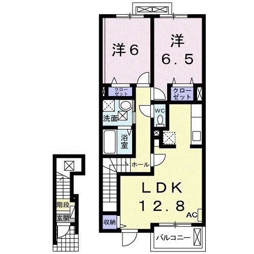 グリーンローズ A棟(2LDK/2階)の間取り写真