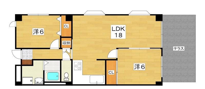 フリーディオ倉治(2LDK/1階)の間取り写真