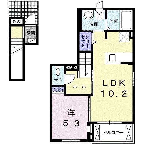 イー・ケー ヴィラ(1LDK/2階)の間取り写真