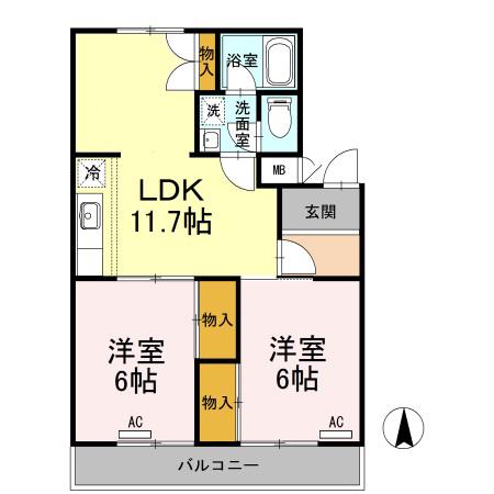 フジパレス新開(2LDK/4階)の間取り写真
