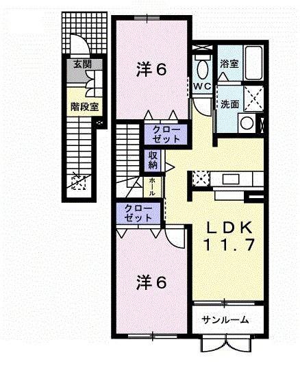 サンセール能瀬II(2LDK/2階)の間取り写真