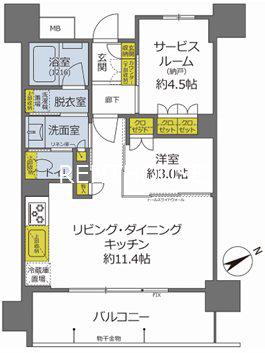 イニシア調布(1LDK/4階)の間取り写真