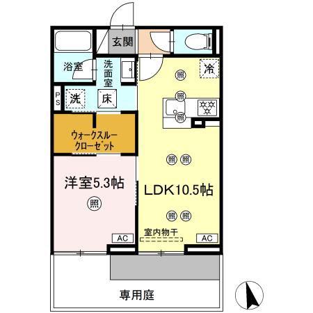 ディアライズ河内(1LDK/1階)の間取り写真