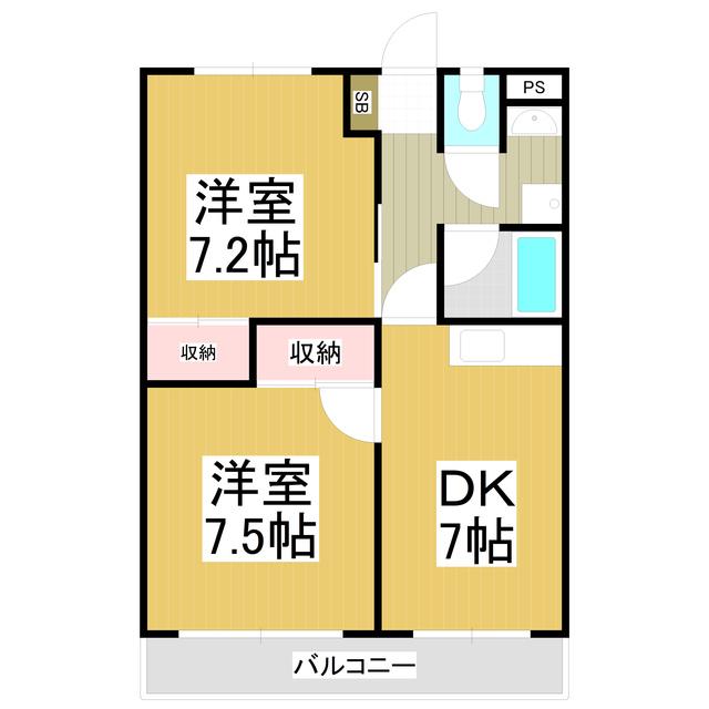 ビックソルトヒルA(2DK/2階)の間取り写真